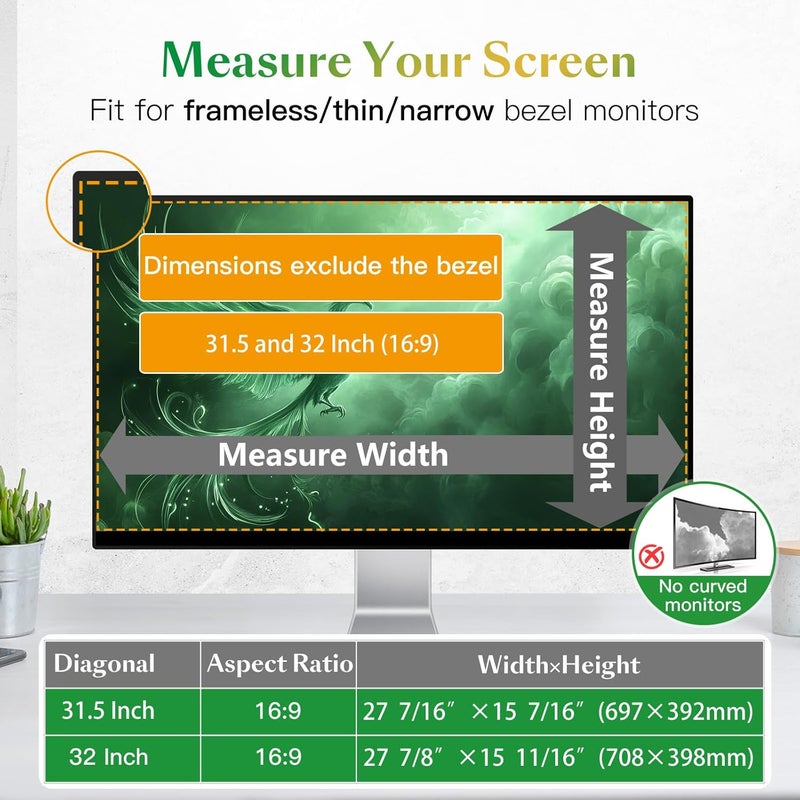 JEEETINTX Magnetic 32 inch Computer Privacy Screen Filter for 16:9 Widescreen Monitor Desktop PC, 32in Hanging Removable Anti Glare Blue Light Eye Protection Shield, Anti Spy Screen Protector Panel - Image 2